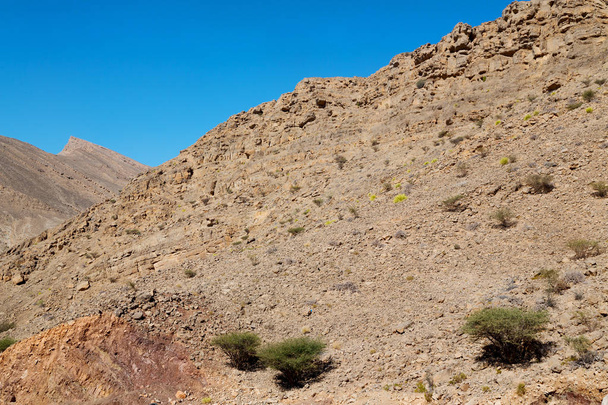 v Ománu staré horské rokliny a kaňon hluboký zamračená obloha  - Fotografie, Obrázek