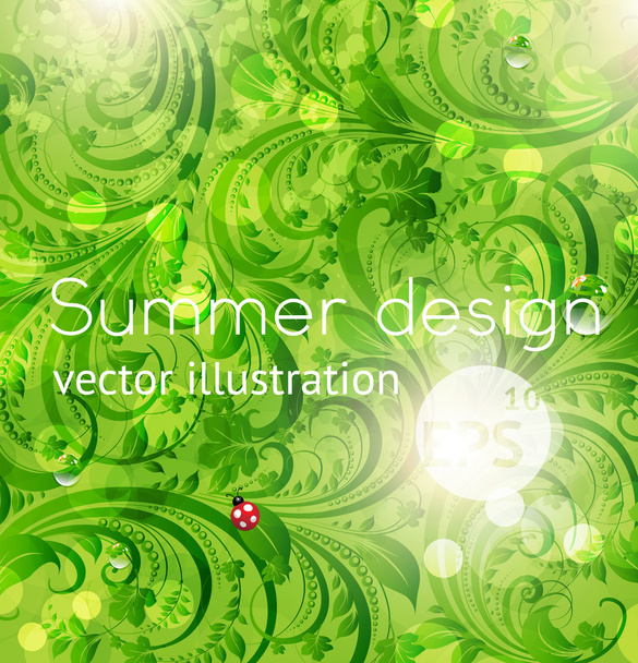 Абстрактний яскравий літній або літній векторний квітковий фон з квітами, сонечком і сонячним сяйвом
 - Вектор, зображення