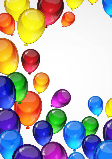 Coloridos globos vectoriales festivos sobre un fondo blanco para la celebración, vacaciones, tarjeta de fiesta de cumpleaños con espacio para el texto. Diseño A4
. - Vector, imagen