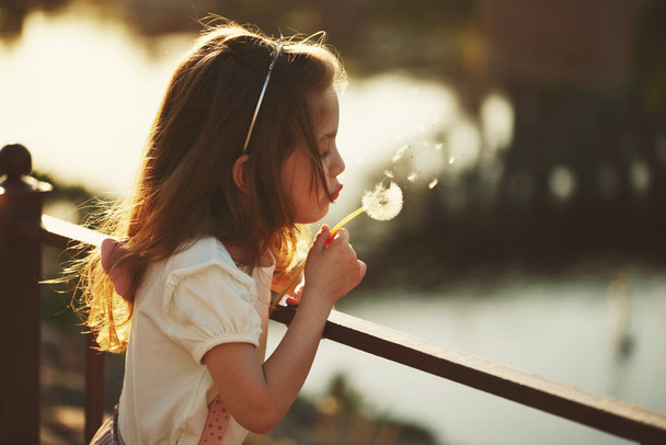 little girl with dandelion in park - Photo, Image