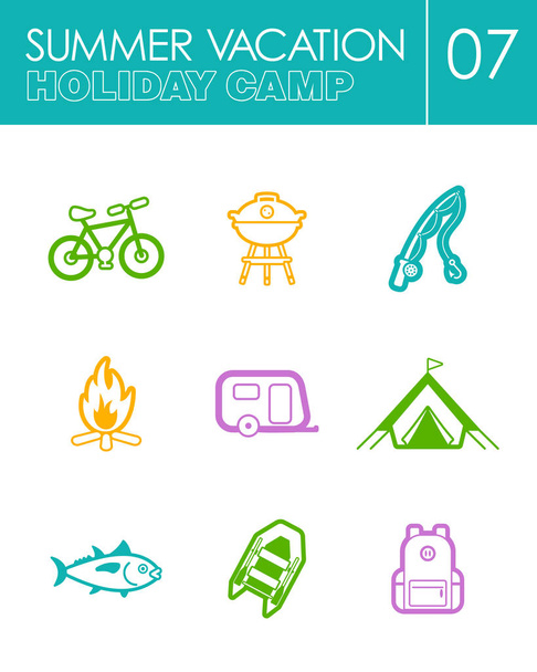 Ensemble icône de camping d'été. L'été. Vacances
 - Vecteur, image