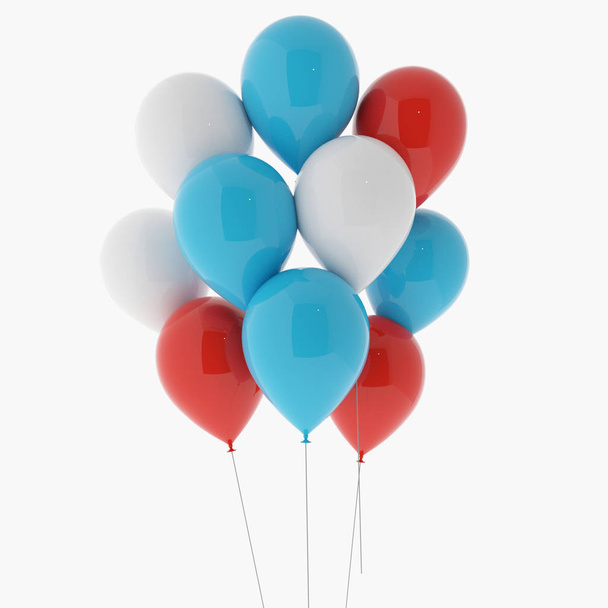 μπαλόνια σε κόκκινο, μπλε και λευκό σε απομονωμένες λευκό σε 3d rendering αέρα - Φωτογραφία, εικόνα