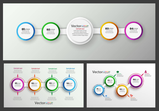Renkli infographics şablon adımları, seçenekleri ile vektör kümesi. Infographic, banner, web tasarım, sunum için. EPS 10 - Vektör, Görsel
