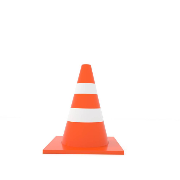 cone de tráfego com listras brancas e laranja em branco isolado em renderização 3D
 - Foto, Imagem