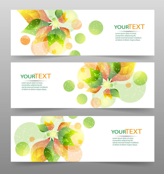 Set of three nature vector banners with floral elements. Abstract vector eps10 headers with place for your text - Vetor, Imagem
