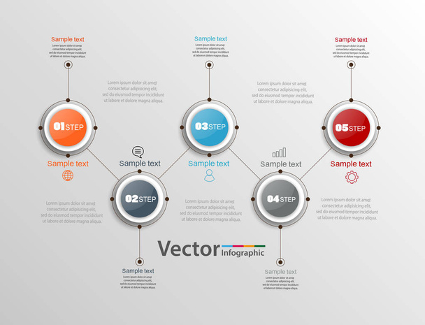 Abstract infographics number options template with five steps. Can be used for workflow layout, diagram, business step options, banner, web design. Vector eps 10 - Διάνυσμα, εικόνα