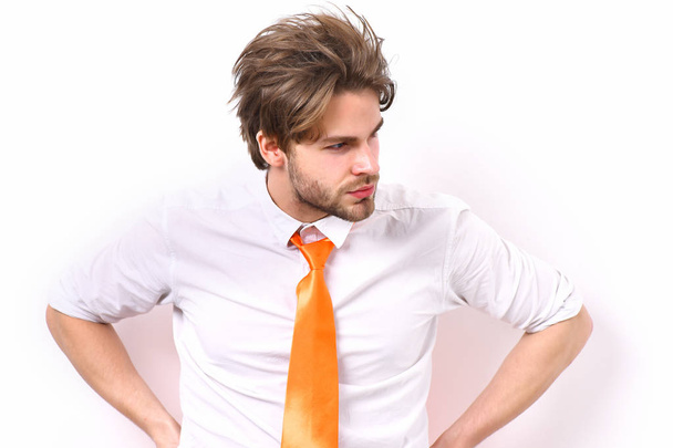 caucasian macho in acid orange tie - 写真・画像