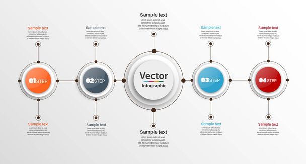 Four steps infographics with colorful circles. Can be used for workflow layout, diagram, business step options, banner, web design. Vector Eps 10 - Vector, imagen