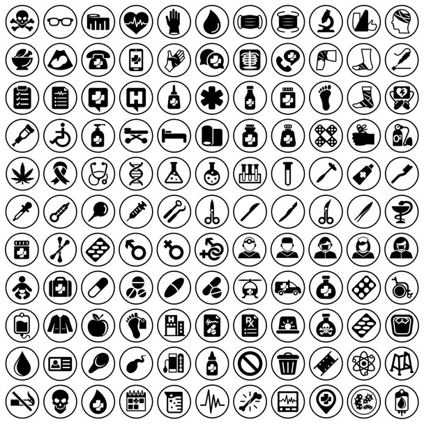 Medische pictogrammen instellen in zwart-witte kleur - Vector, afbeelding