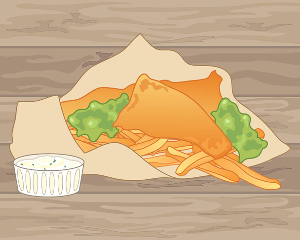fish and chips in paper - Vector, Image