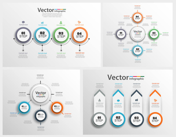 Collection  of colorful infographic can be used for workflow layout, diagram, number options, web design. Infographic business concept with options, parts, steps or processes. Vector Eps 10 - Vektör, Görsel