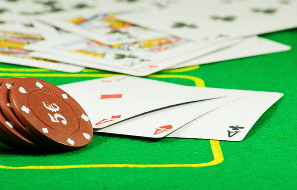 Image of chips and cards for playing poker close-up - Foto, Imagem