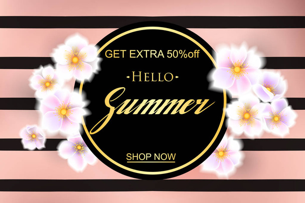 Advertisement about the spring sale on defocused background with beautiful flovers. Vector illustration. - Vektor, obrázek