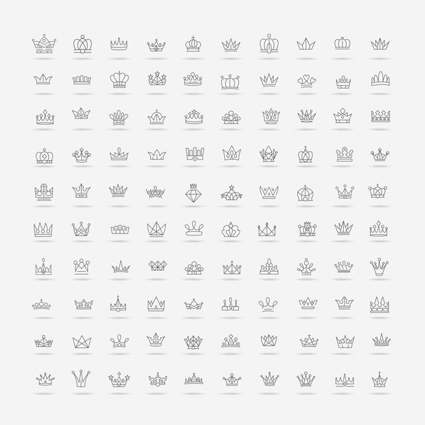 Vector heraldic elements design. A big set of black crowns. Hand - Vector, Image