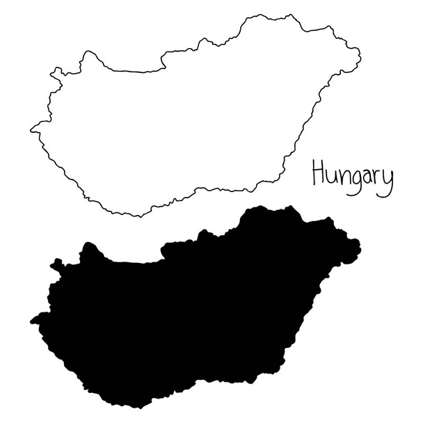 zarys i sylwetka Mapa Węgry - wektor ilustracja ręcznie rysowane z czarnymi liniami, na białym tle na biały backgroundnd - Wektor, obraz