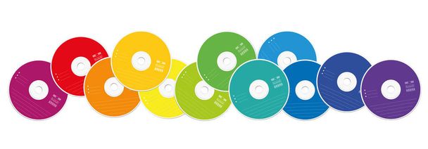 Loosly τακτοποιημένη πολύχρωμο συλλογή CDs - Διάνυσμα, εικόνα