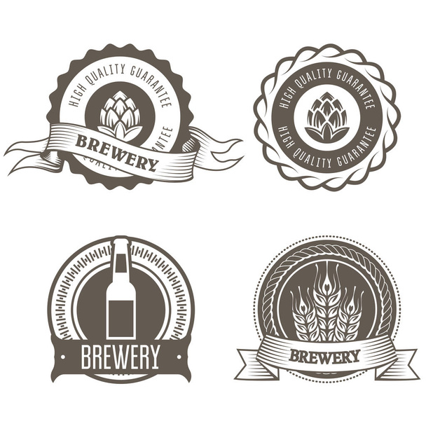 Beer and brewery emblems with hop buds  - Vector, Image