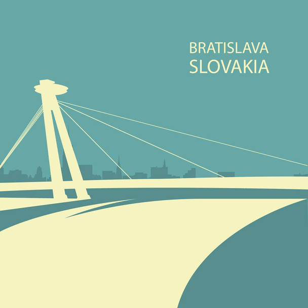 Bratislava cityscape with UFO bridge silhouette, Slovakia  - Vector, Image