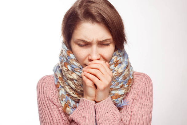 Sick girl coughing  - Foto, Imagem