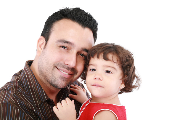 Belle caucasien attentionné papa tenant sa fille dans son bras
 - Photo, image