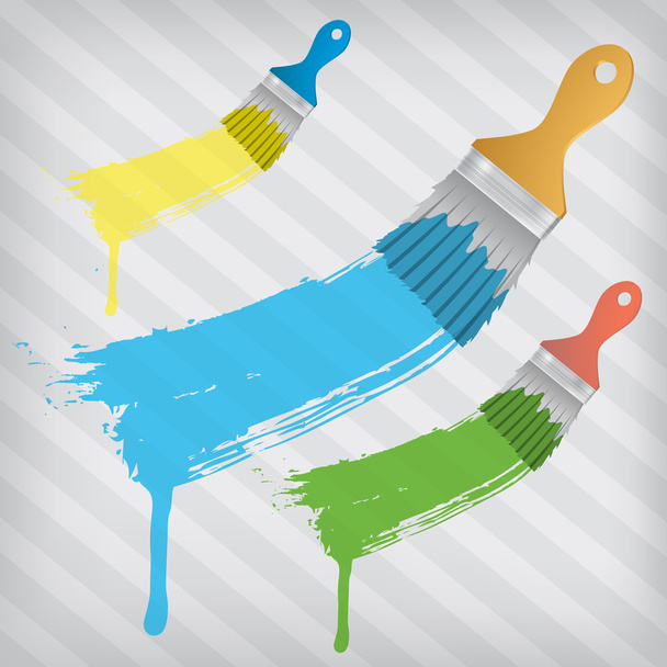 flat brushes with paint's splashes over a stripped background - Vector, Image