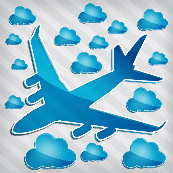 průhlednost čtyřmotorový jet letadla ve vzduchu s modrými clou - Vektor, obrázek
