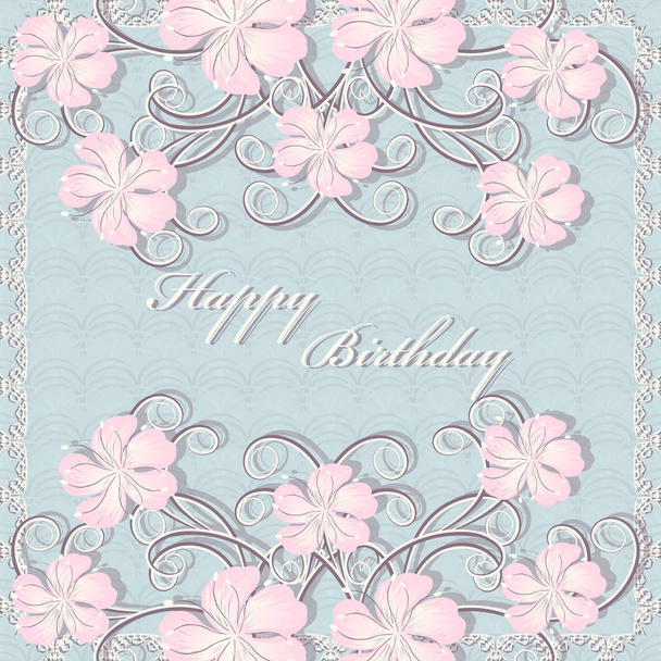 Vector greeting card with decorative flowers. Happy Birthday - Vetor, Imagem