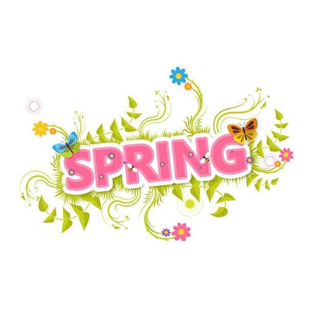 Spring Lettering with flowers - Vector, Image