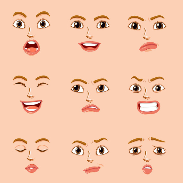 Εκφράσεις του προσώπου για θηλυκό χαρακτήρα - Διάνυσμα, εικόνα