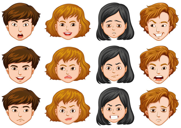 Personas con diferentes expresiones faciales
 - Vector, Imagen