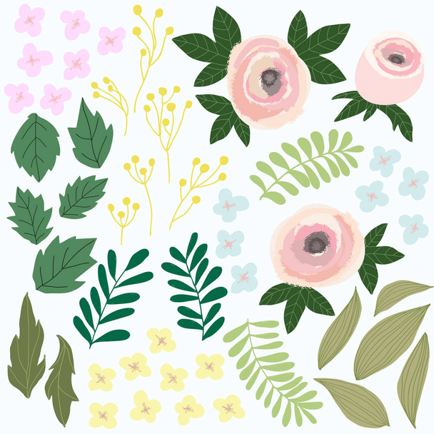 Set of flower design. garden. Colorfull illustration, graphic vector - Vektor, obrázek