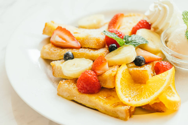 Pancake and Bread toast with mixed fruit - Photo, Image