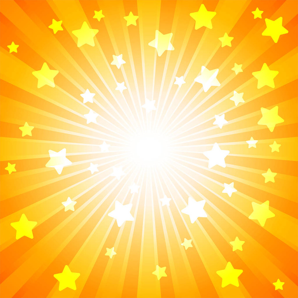 Orange Burst mit vielen weißen Sternen für abstraktes Vektordesign-Hintergrundkonzept - Vektor, Bild