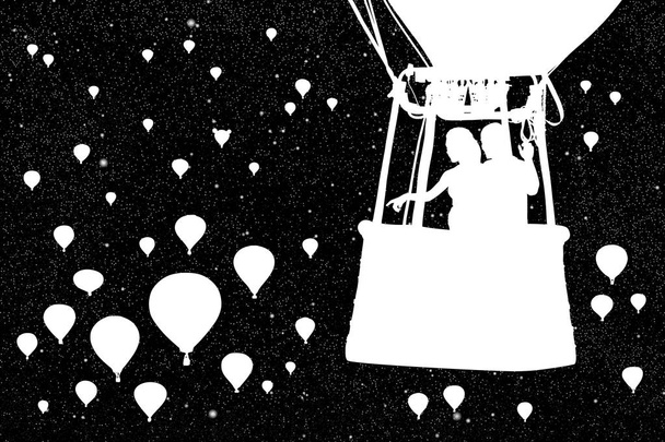  Любовники на воздушном шаре ночью
 - Вектор,изображение