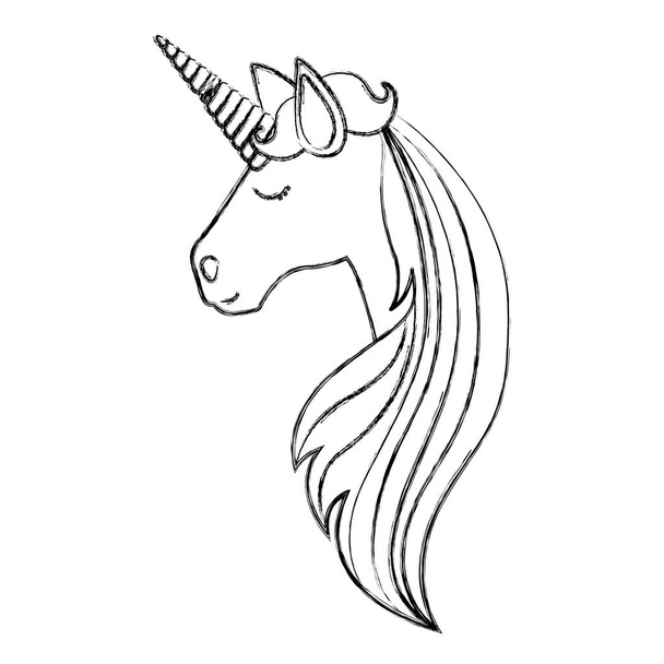 μονόχρωμη θολή σιλουέτα του προσώπου στην πλαϊνή όψη θηλυκό unicorn και μακρύ ριγέ χαίτη - Διάνυσμα, εικόνα