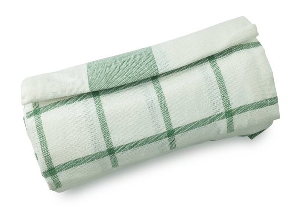 White and Green Kitchen Towel on White Background - Photo, Image