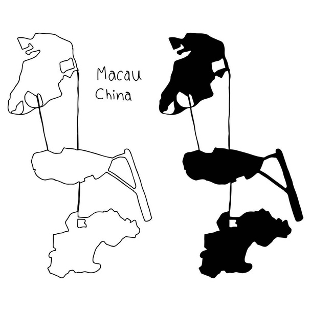 esquema y mapa de silueta de Macao China - ilustración vectorial dibujada a mano con líneas negras, aislada sobre fondo blanco
 - Vector, imagen
