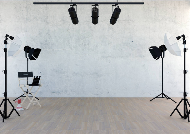 Studioausstattung im Studioraum mit freiem Raum, 3D-Rendering - Foto, Bild