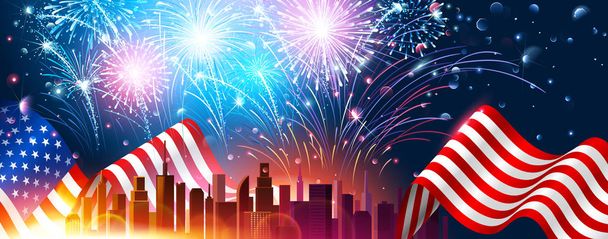Fogos de artifício coloridos do Dia da Independência da América. Vetor
 - Vetor, Imagem