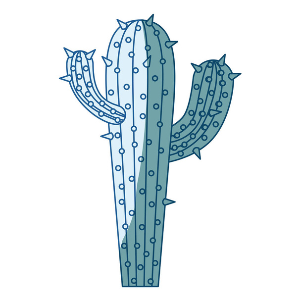 blue shading silhouette of cactus with two branches on top - Vector, Imagen