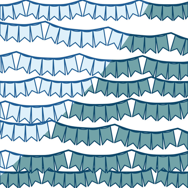 Σετ μπλε σκίαση σιλουέτα με γιρλάντες σε σχήμα τετραγώνου με κορυφές - Διάνυσμα, εικόνα