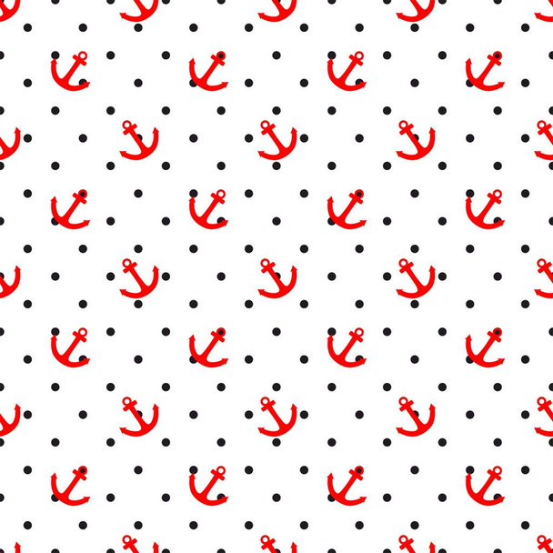 Dachówka żeglarz wektor wzór z czarne kropki i kotwica czerwony na białym tle - Wektor, obraz