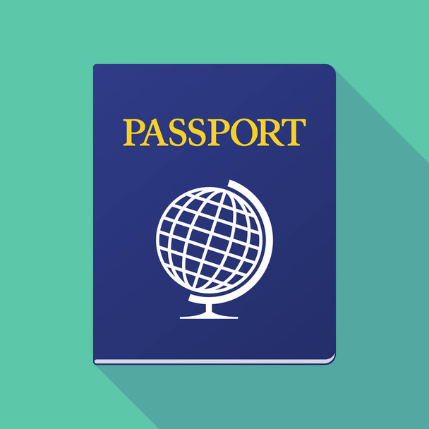 Lange schaduw paspoort met een tabel wereldbol - Vector, afbeelding
