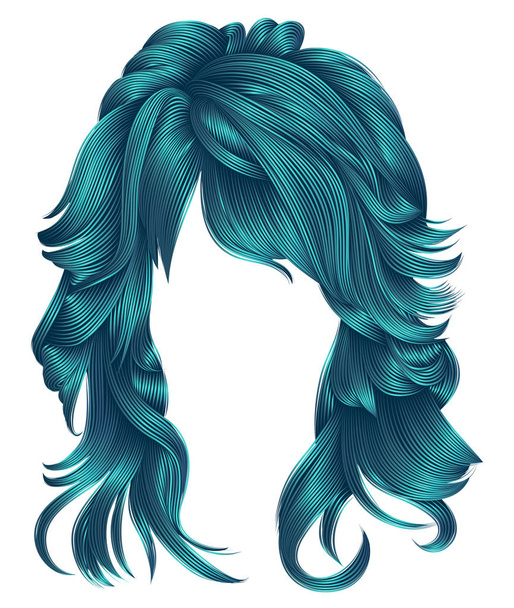  trendy woman long hairs blue colors .beauty fashion .  realisti - Vector, Image