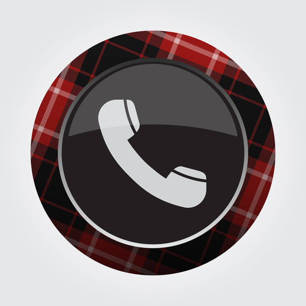 κουμπί με κόκκινο, μαύρο ταρτάν - παλιά εικονίδιο τηλεφώνου - Διάνυσμα, εικόνα