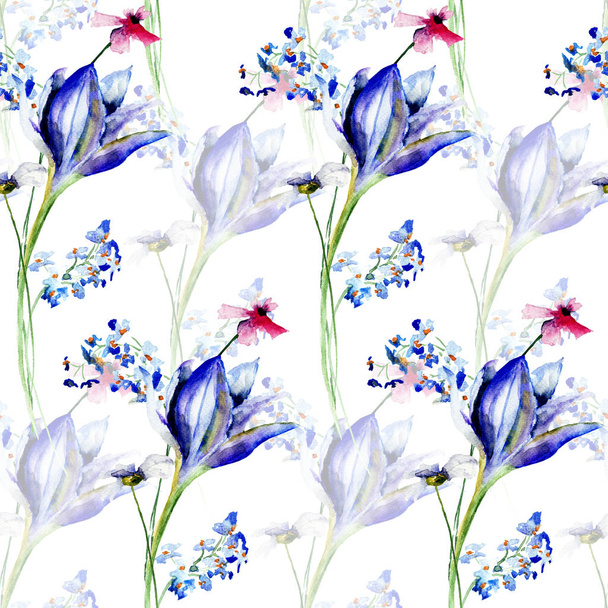 Seamless floral background with flowers - Foto, afbeelding