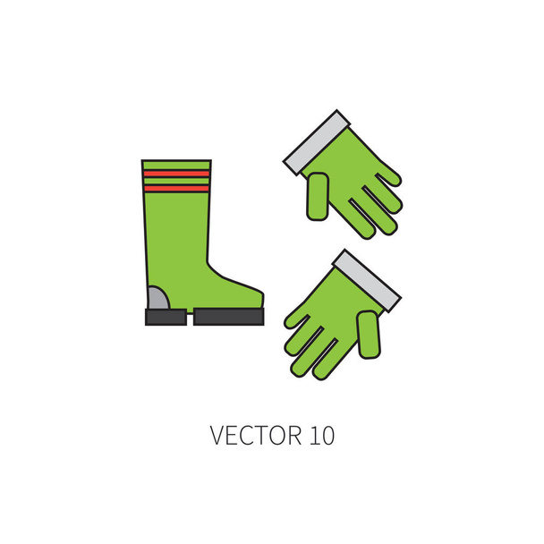 Line flat color vector icon garden tool - gardening gloves and boots. Cartoon style. Vector illustration and element for your design and wallpaper. - Vector, Image