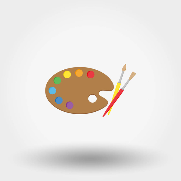 Wooden art palette with paints and brushes. - Vector, Image