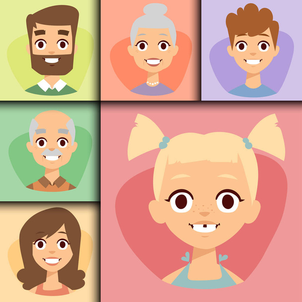 Vector set beautiful emoticons face of people smiling avatars happy characters illustration - Vector, Image