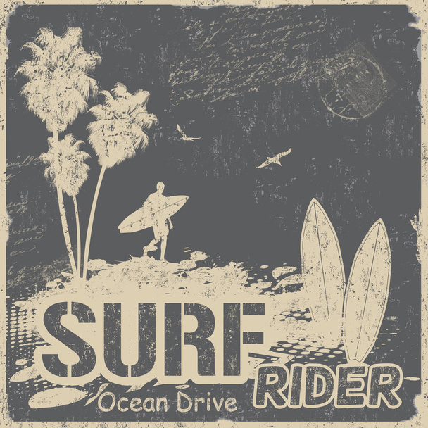Surf rider tipografía diseño camiseta o póster
 - Vector, imagen